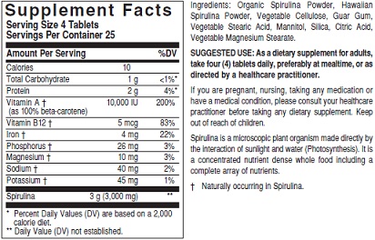 Solgar Spirulina Ingredient Label